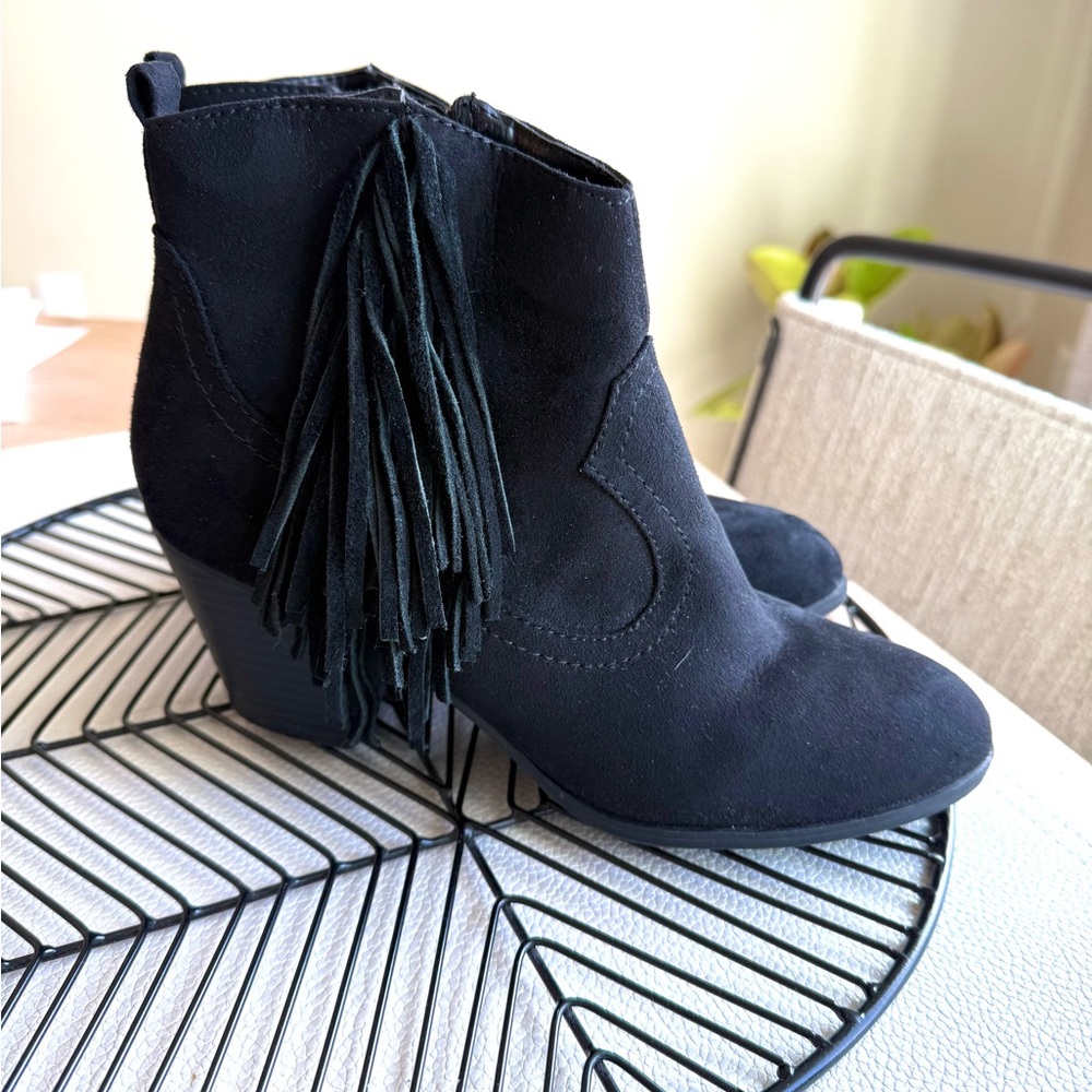 Express Black Fringe Suede Booties